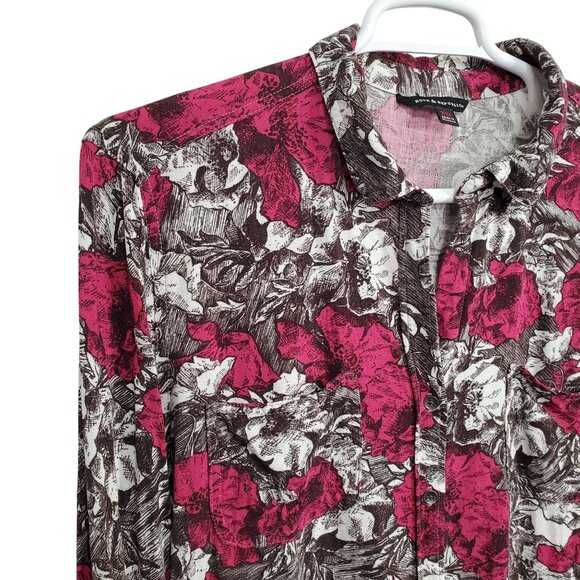 Rock & Republic Womens XXL Shirt Floral Button Up Rayon Roll Tab Light Blouse - Picture 6 of 12